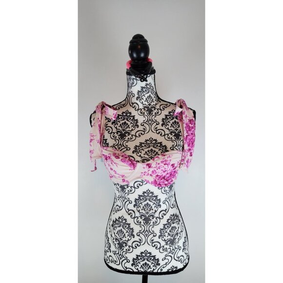 SAME LOS ANGELES BIKINY TOP SMALL WOMENS WHITE/PINk UNDERWIRE FRENCH FLORAL SWIM - Picture 4 of 8